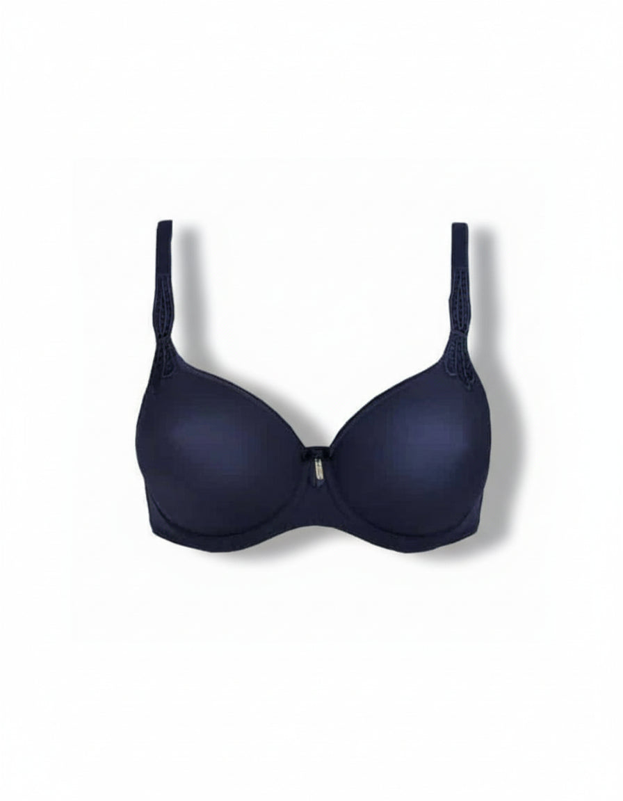 Navy blue bra on a white background