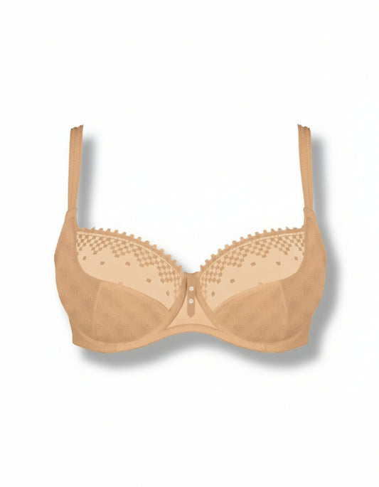 Beige bra on a white background