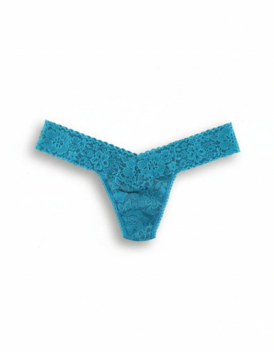Blue lace thong on a white background