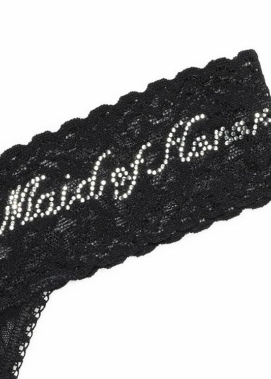 Black lace garment with 'Maids of Honor' text on a white background