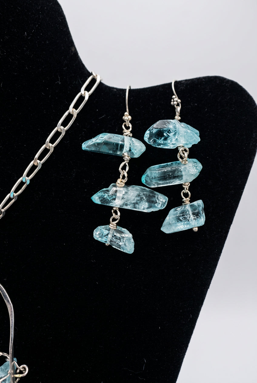 Crystal Nuggets Sterling Silver Earring & Necklace Set