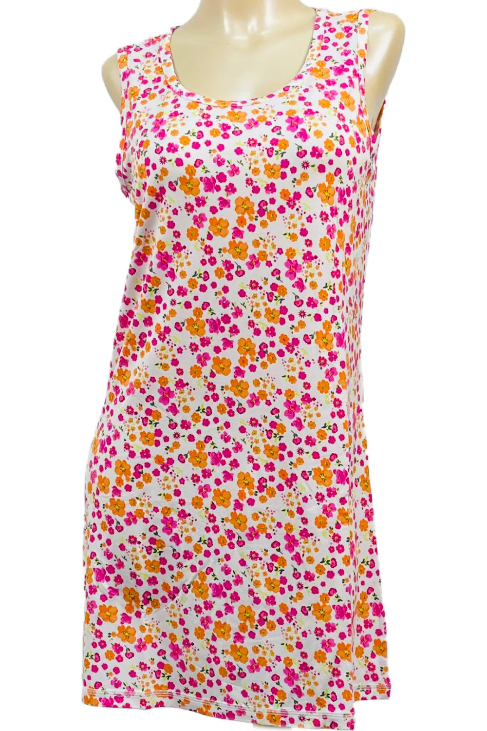 Floral dress on a mannequin with a white background