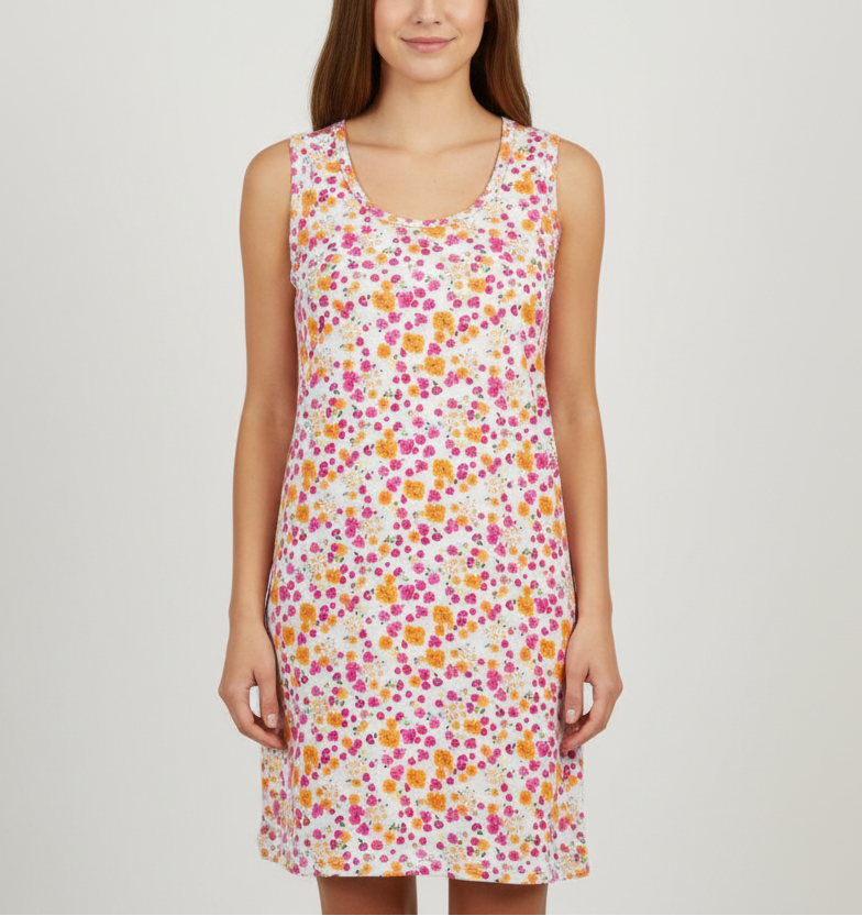 Floral dress on a mannequin with a white background
