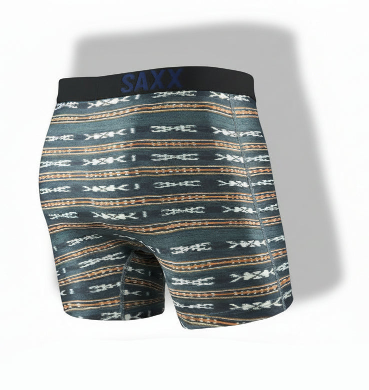 Patterned men's underwear with SAXX branding on a white background