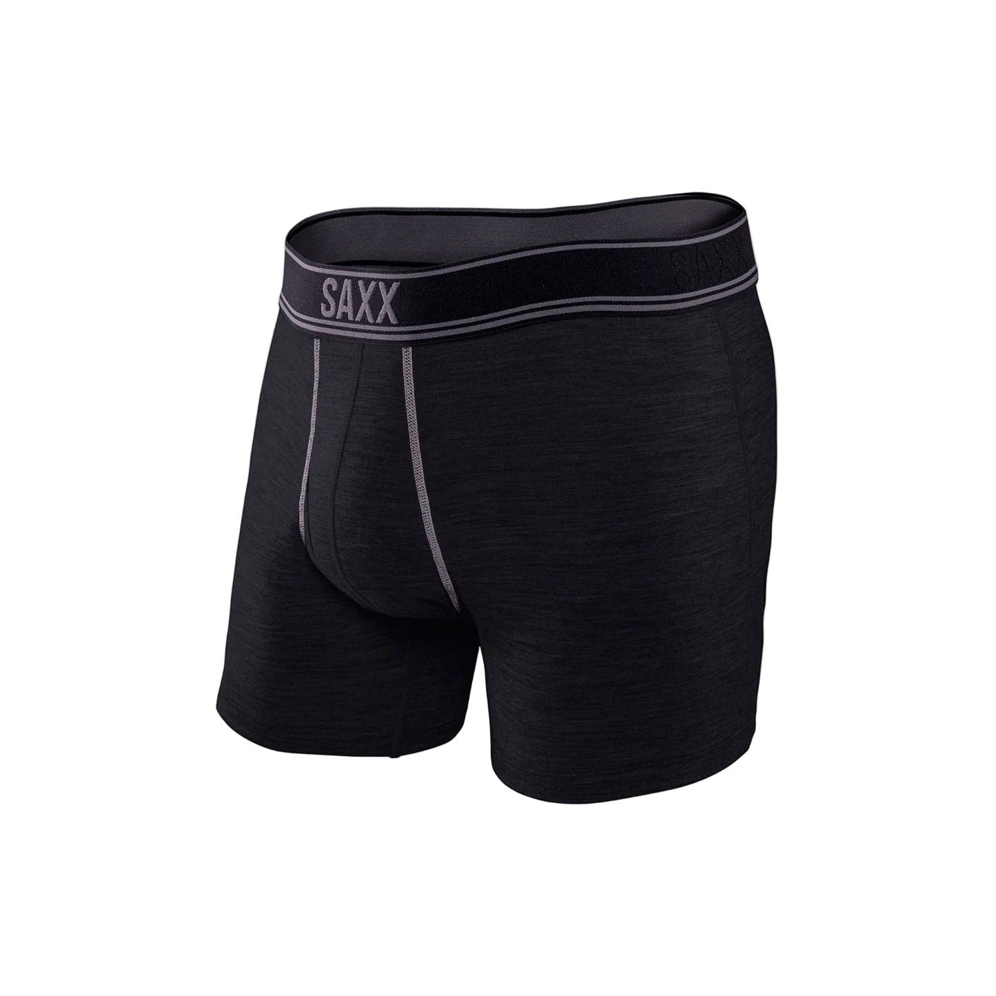 Black boxer briefs with 'SAXX' branding on a white background