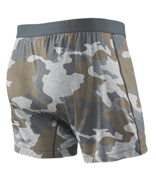 Camouflage-patterned underwear with a gray waistband on a white background