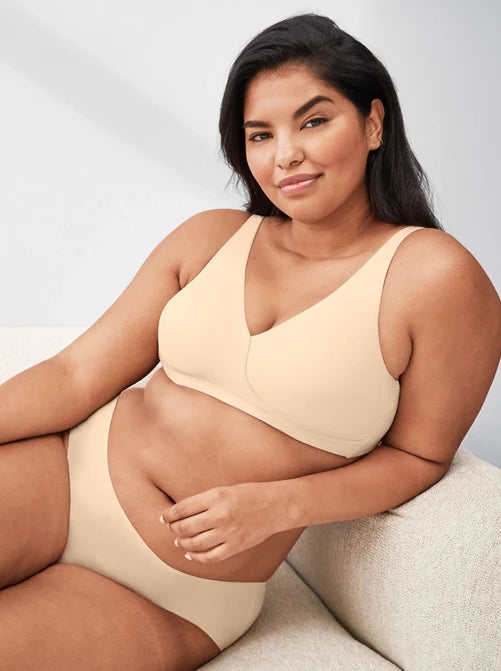 Woman wearing nude bra