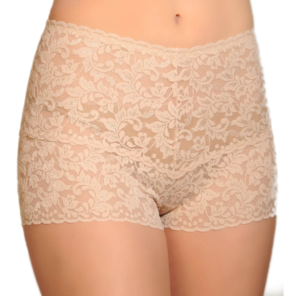Beige lace underwear on a white background