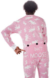 Lazy One Adult Onesie Pajamas Pink Moose