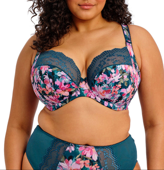 Elomi Lucie Stretch Plunge Bra - Teal Floral - Fashion