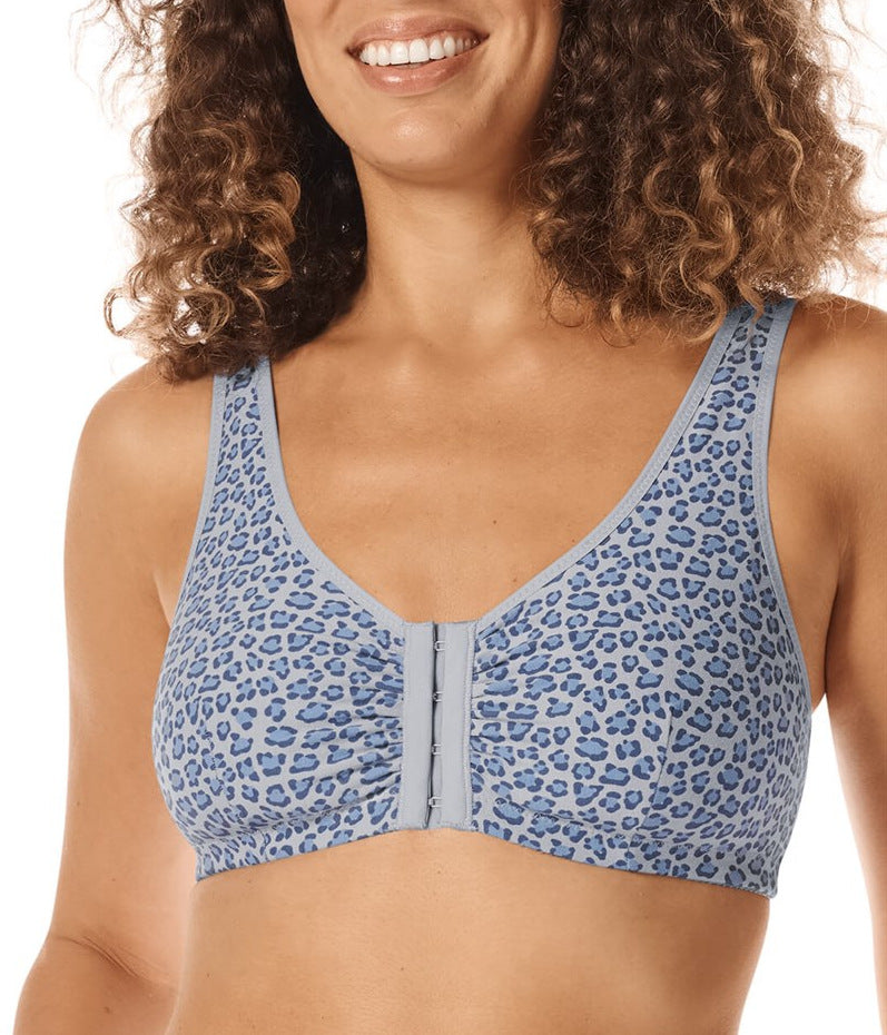 Amoena Frances Blue leopard front close bra, front view 