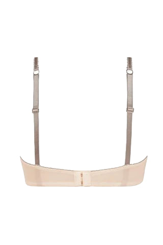 Beige bra with thin straps on a white background