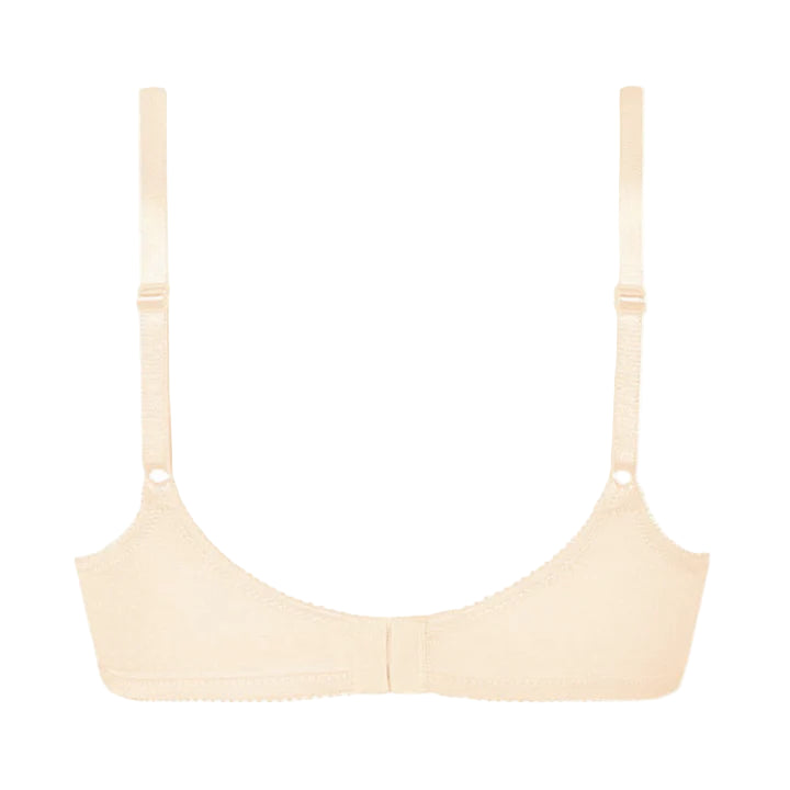 Beige bra with thin straps on a white background