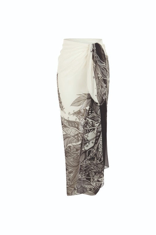 Skirt with a white top and black floral pattern on a white background