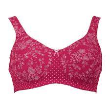 Pink floral-patterned bra on a white background