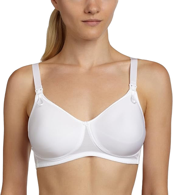 Woman wearing a white bra on a white background