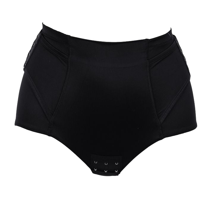 Black high-waisted underwear on a white background
