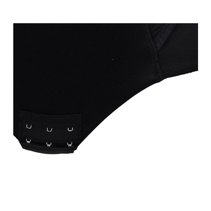 Close-up of a black shapewear with stitching details on a white background