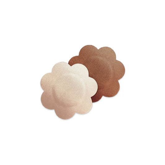 Two flower-shaped coasters, one beige and one brown, on a white background.
