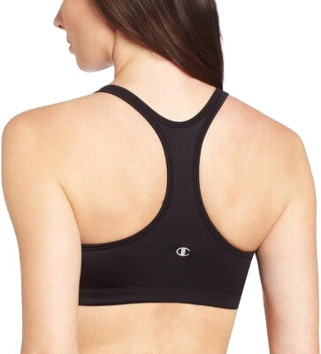 Black sports bra with Champion logo on a white background