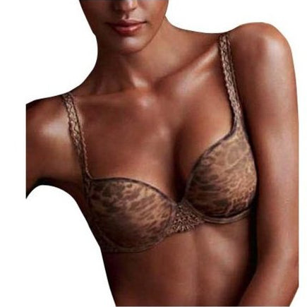 Brown bra worn by a model on a white background