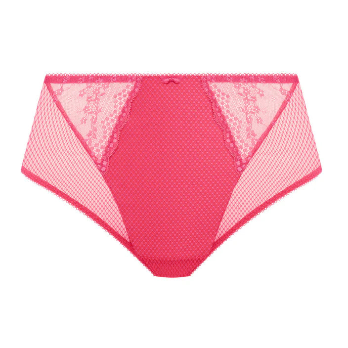 Pink lace underwear on a white background