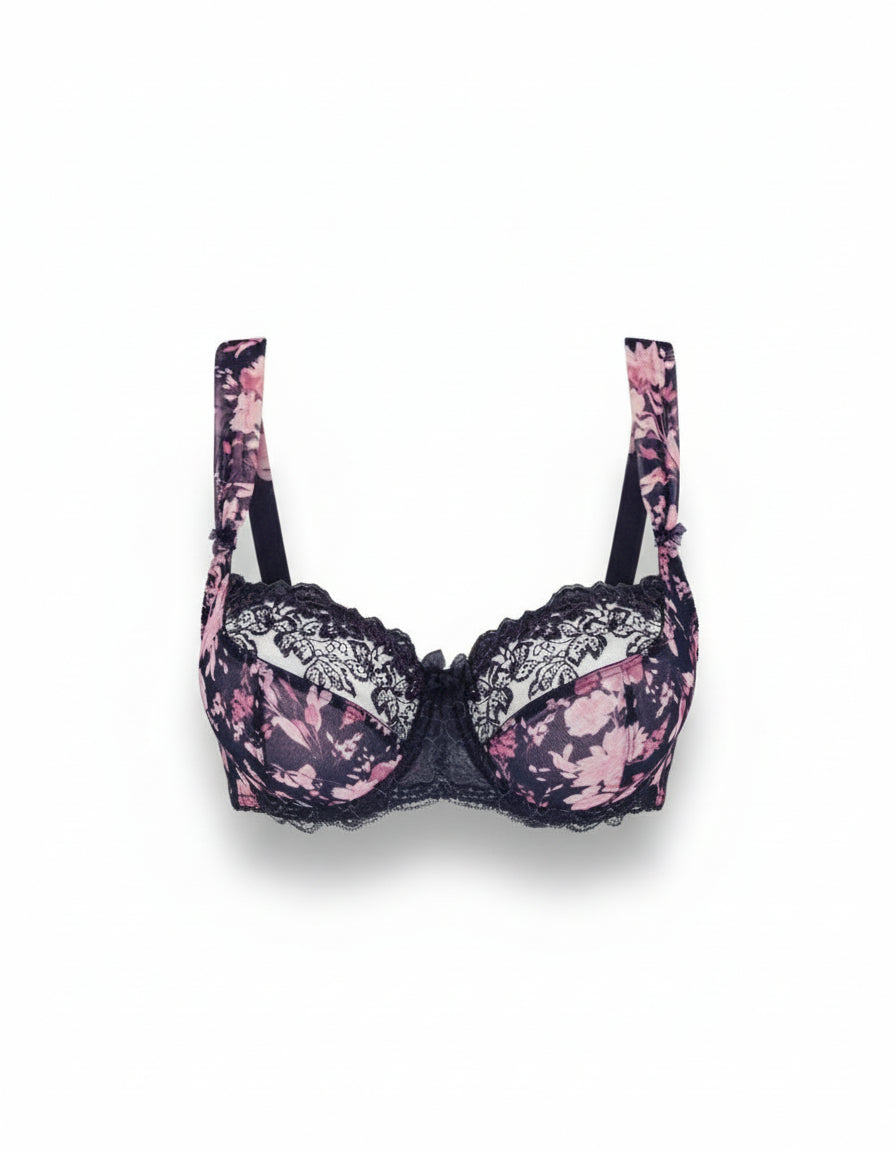 Floral patterned bra on a white background