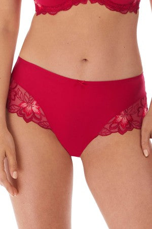Red lace underwear on a white background