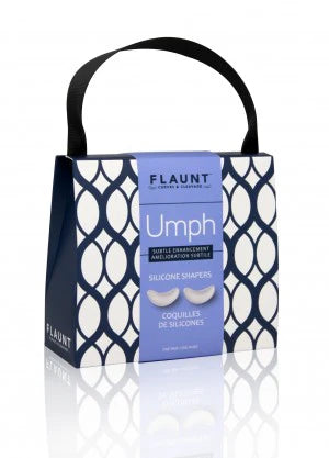 Flaunt 'Umph' silicone nipples packaging in a decorative bag on a white background