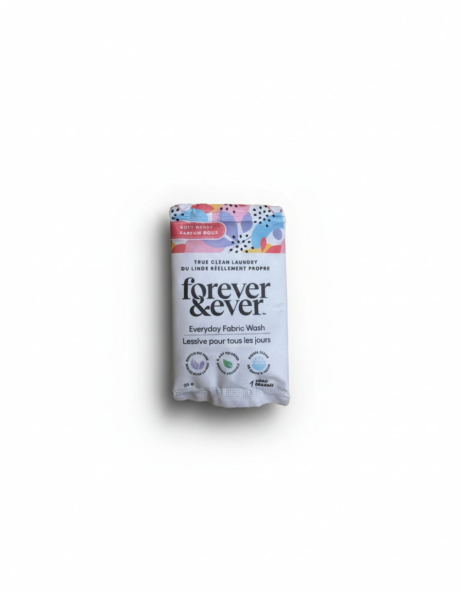 Package of 'forever & ever' fabric wash on a white background