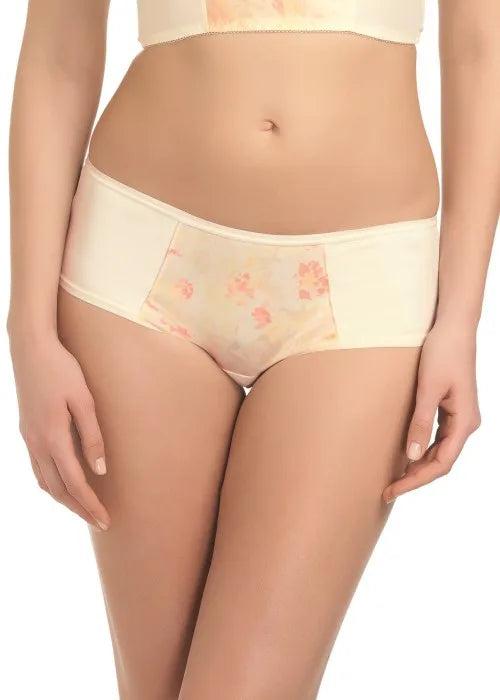 Light-colored floral underwear on a white background