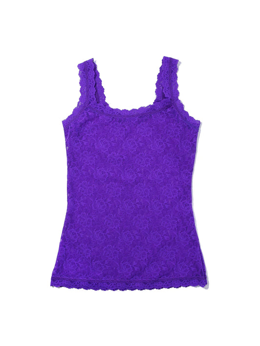 Purple lace tank top on a white background