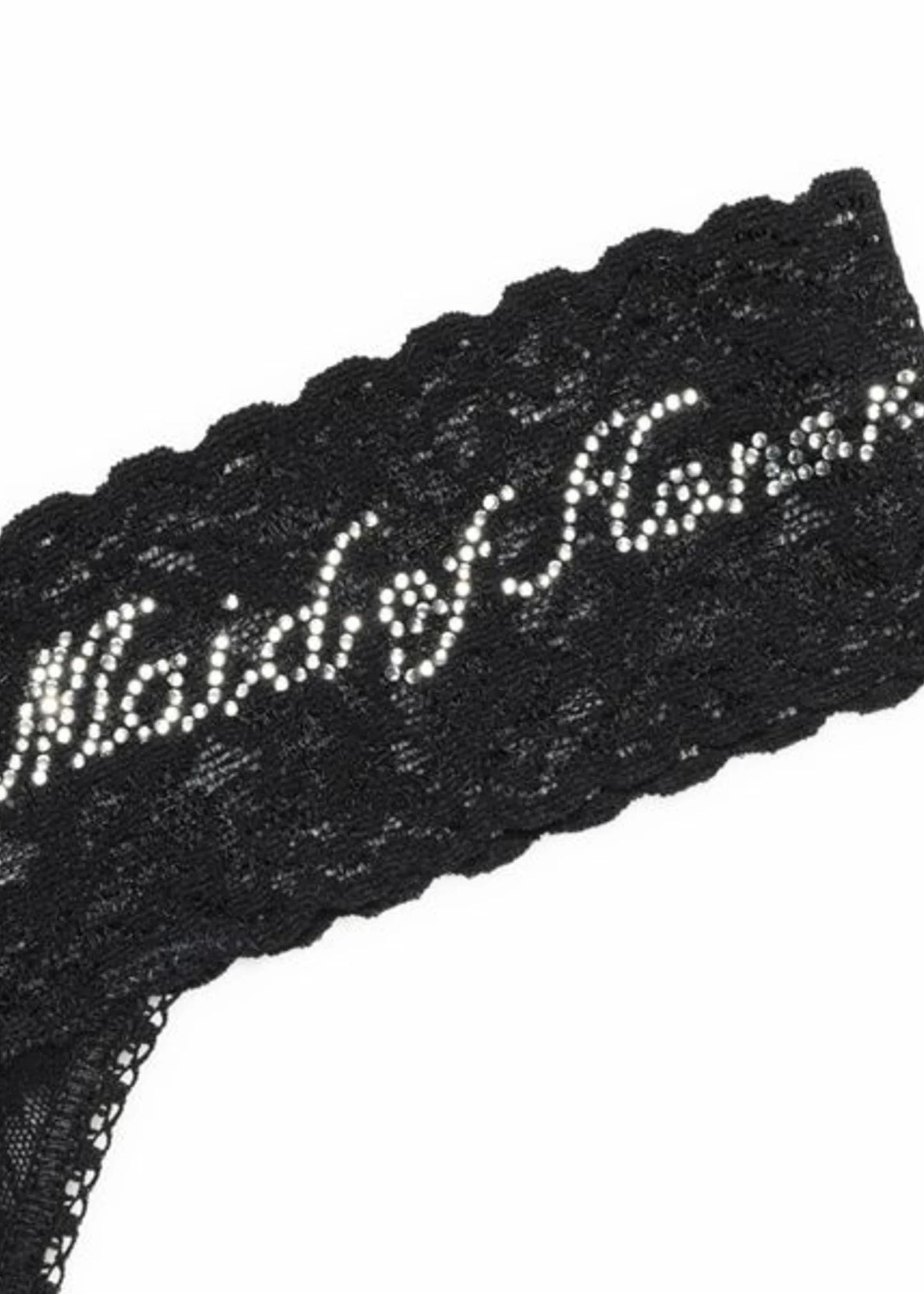Black lace garment with 'Maids of Honor' text on a white background