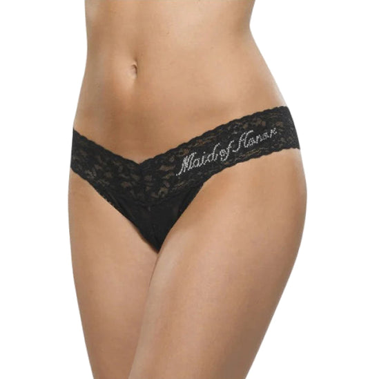 Black lace underwear with 'Maid of Honor' text on a white background