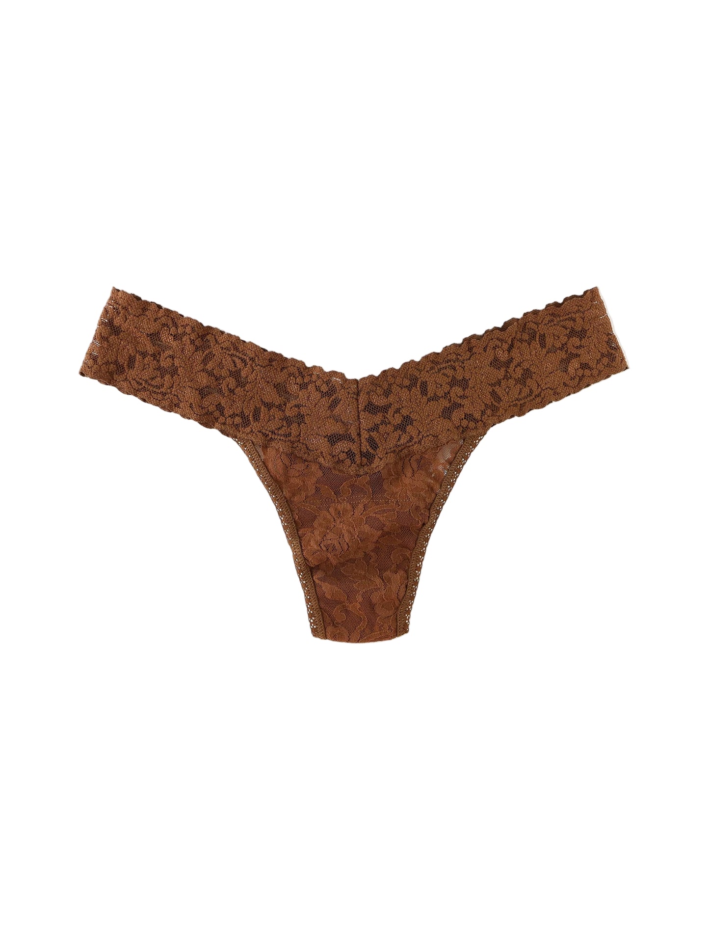 Brown lace thong on a white background