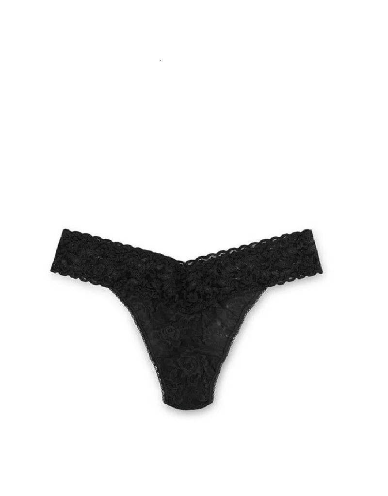 Black lace thong on a white background