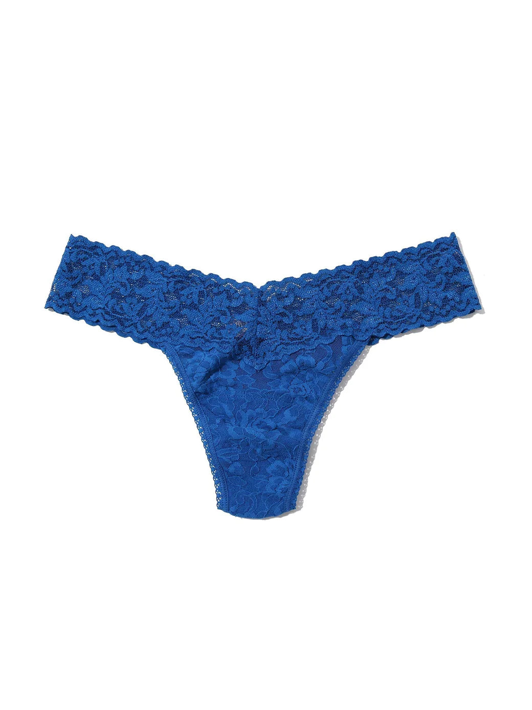 Blue lace thong on a white background