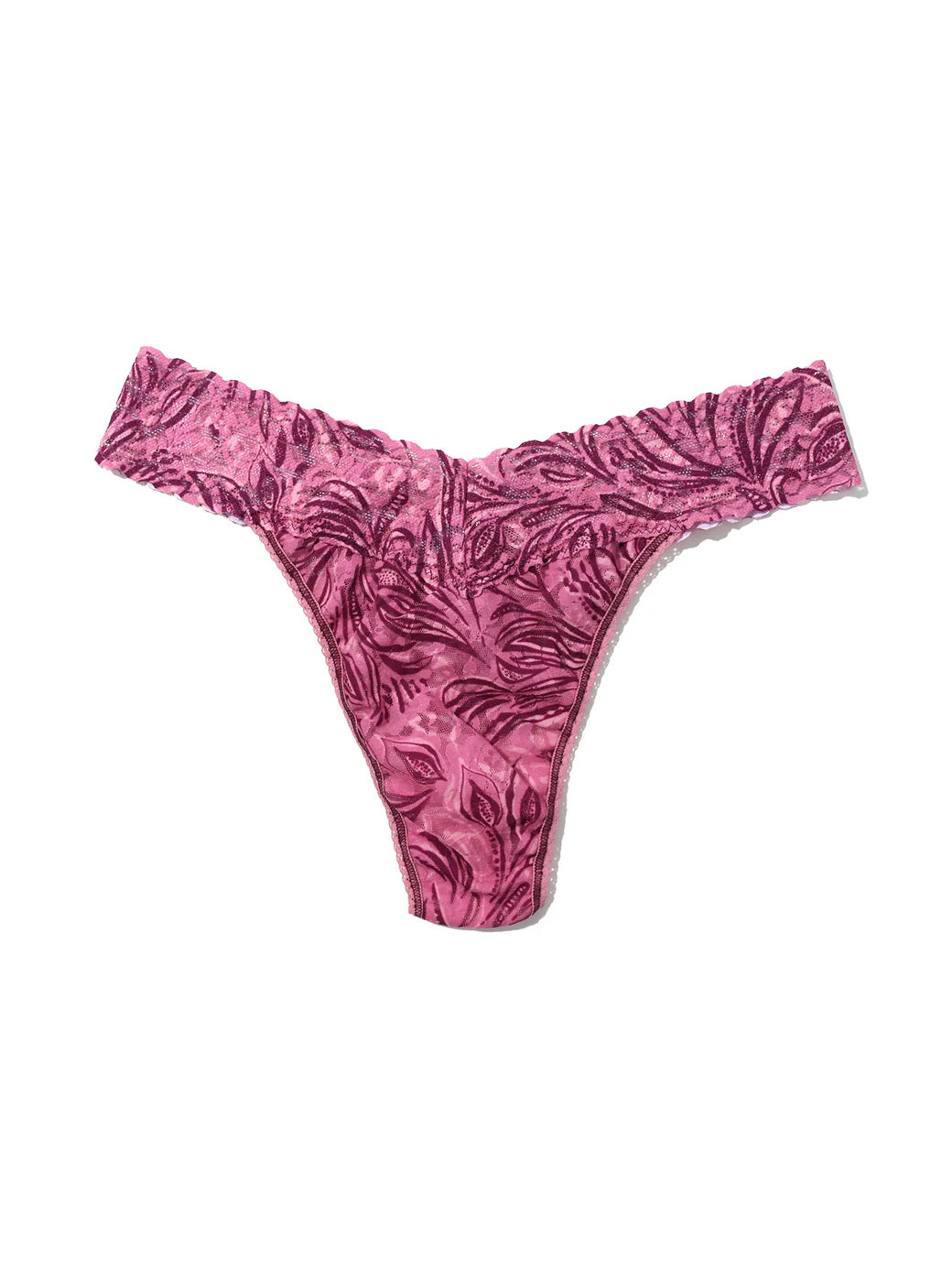 Pink patterned bikini bottom on a white background