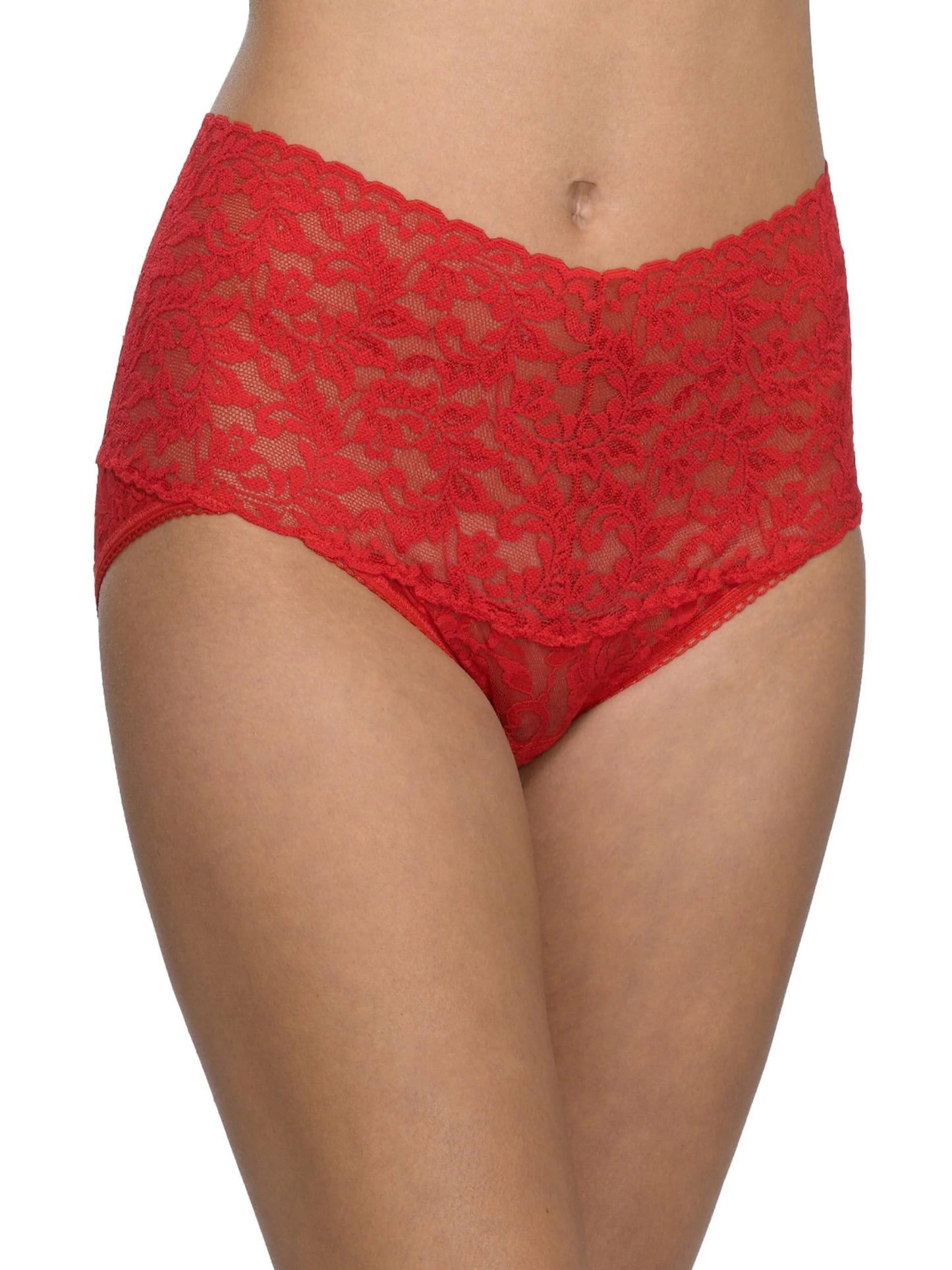 Red lace underwear on a white background
