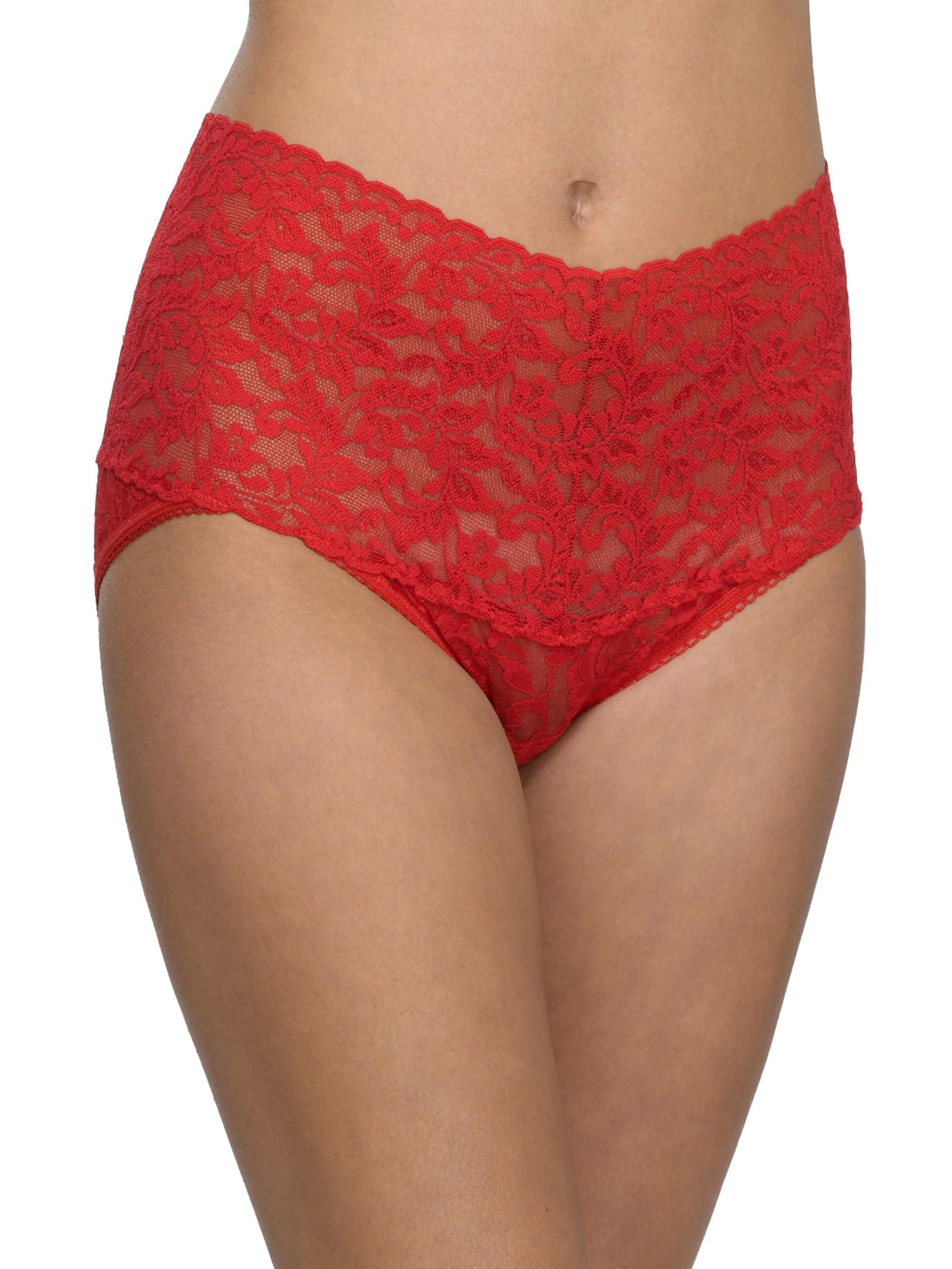 Red lace underwear on a white background