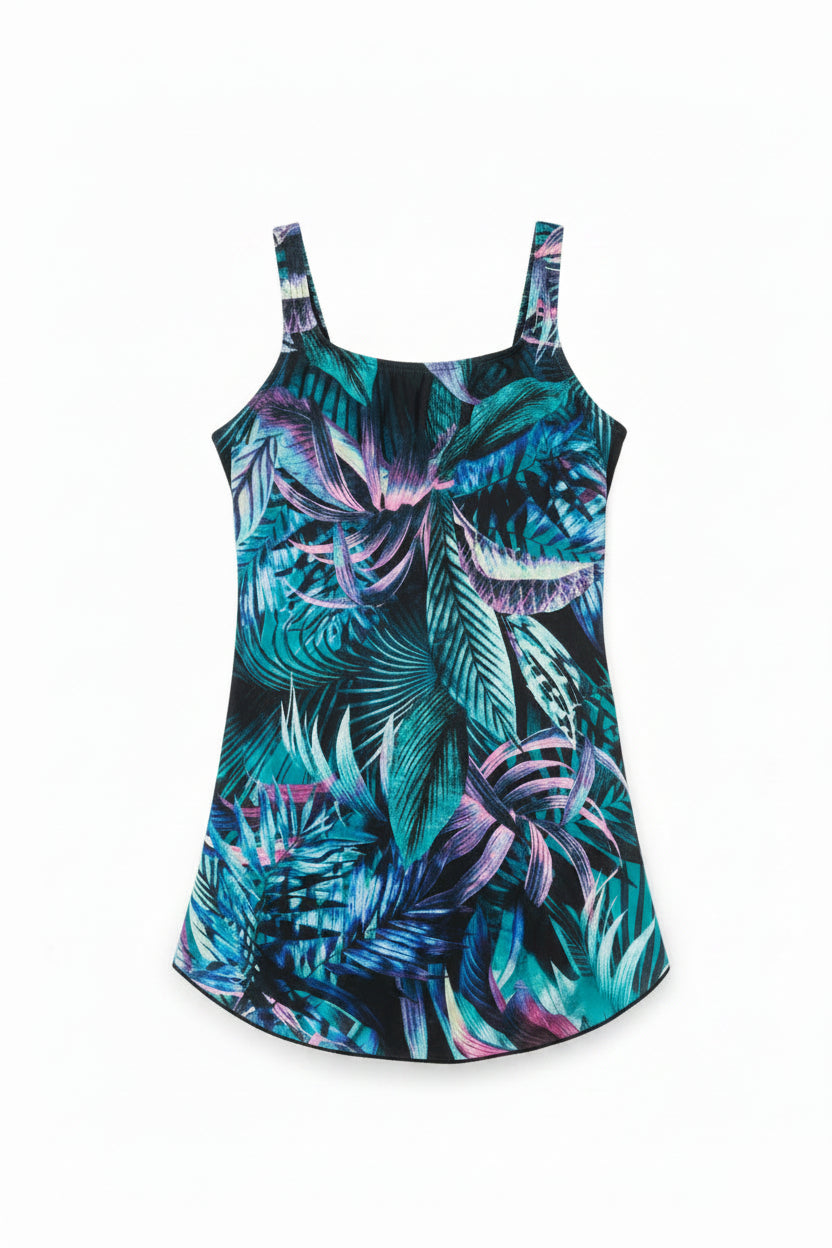 Gabar Frond Sqaure Neck Sarong One Piece Swimsuit