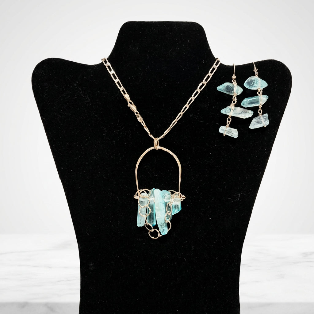 Crystal Nuggets Sterling Silver Earring & Necklace Set