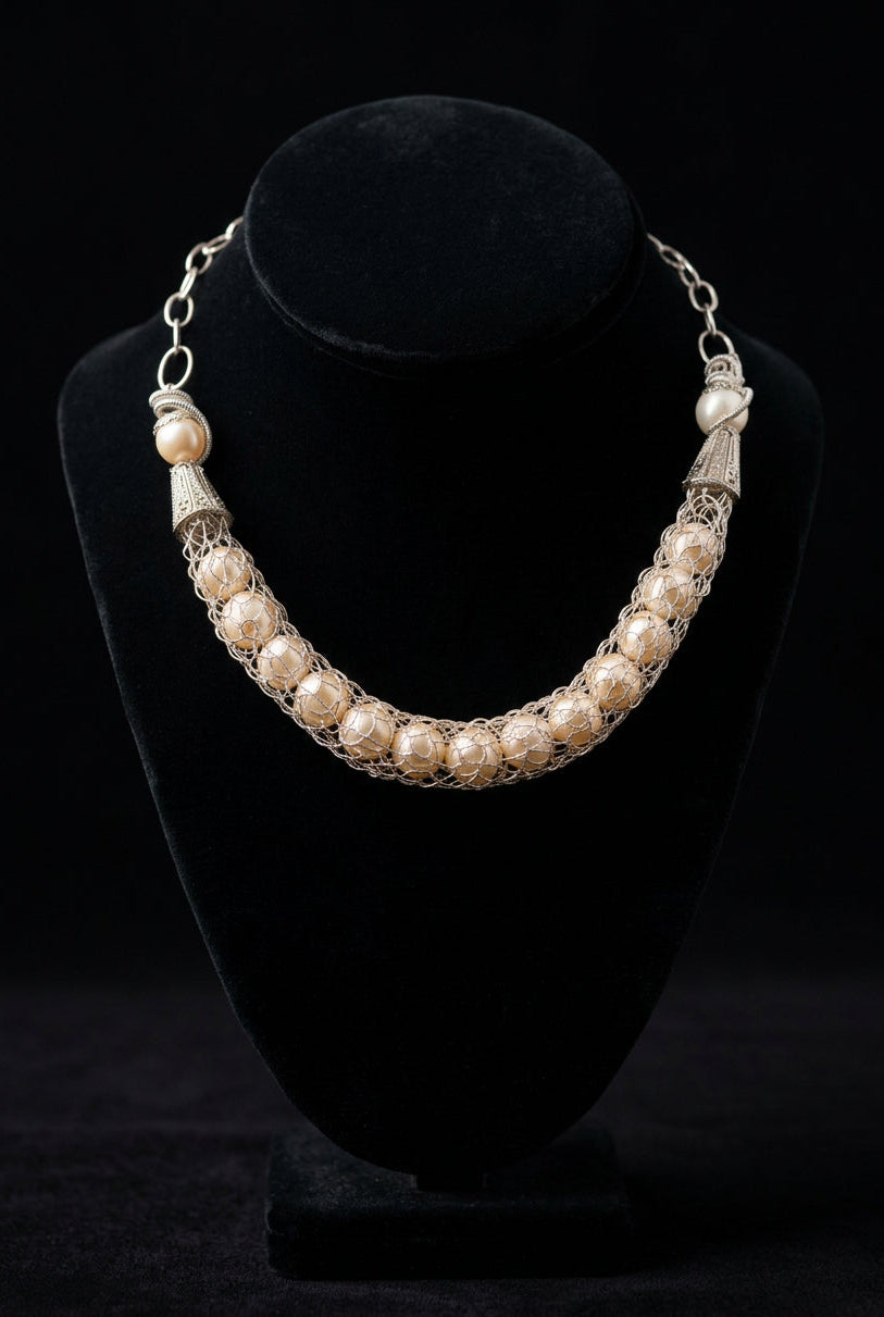 Viking knit Necklace & Earrings With Fresh Water Pearls