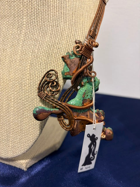 Copper Wire Necklace With Mellted Pendant