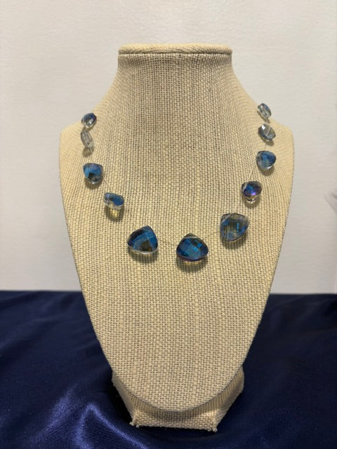 Invisible Blue Crystal Necklace and Earrings Set