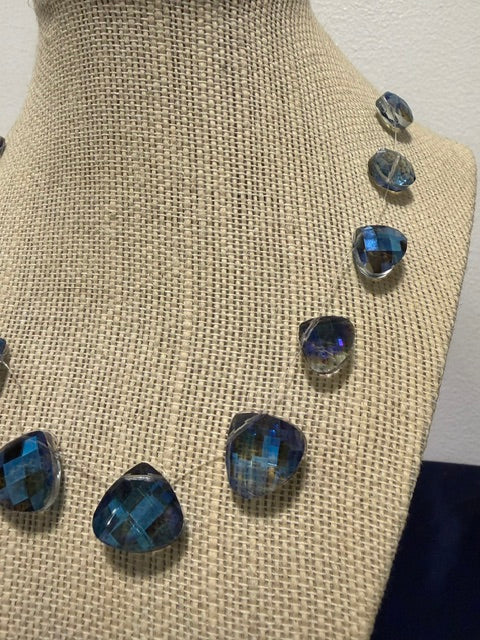Invisible Blue Crystal Necklace and Earrings Set