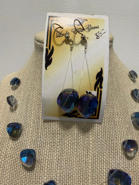 Invisible Blue Crystal Necklace and Earrings Set