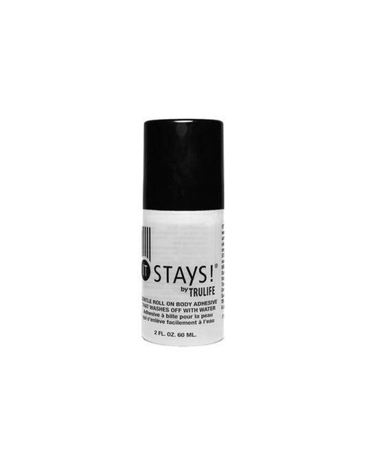 Black and white bottle of 'STAYS! by TruLife' on a white background