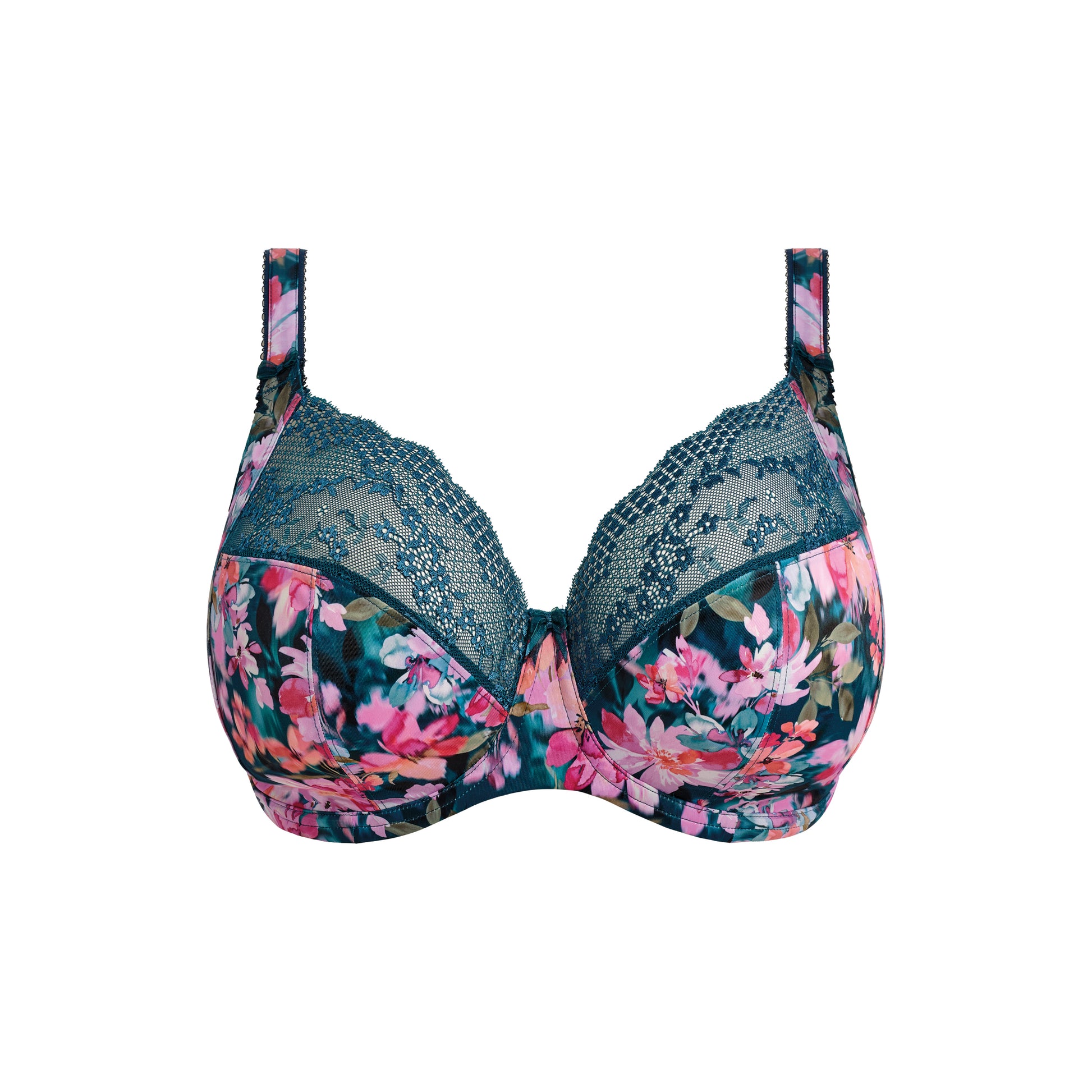 Elomi Lucie Stretch Plunge Bra - Teal Floral - Fashion