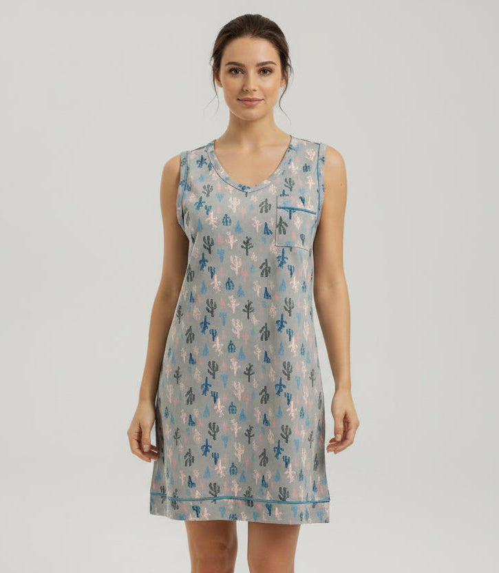 Sleepshirt with cactus pattern on a mannequin against a white background